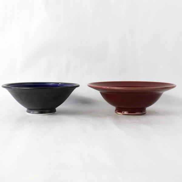 Lot of 2 Signed Dan Wheeler Studio Pottery Bowls - Red & Blue Set