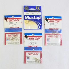 Lot of 4 New Packages Of Fishing Hooks Sizes 4-8 Eagle Claw And Mustad