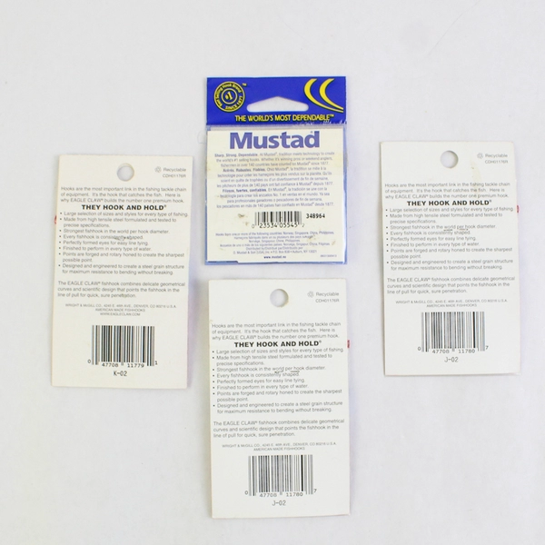 Lot of 4 New Packages Of Fishing Hooks Sizes 4-8 Eagle Claw And Mustad