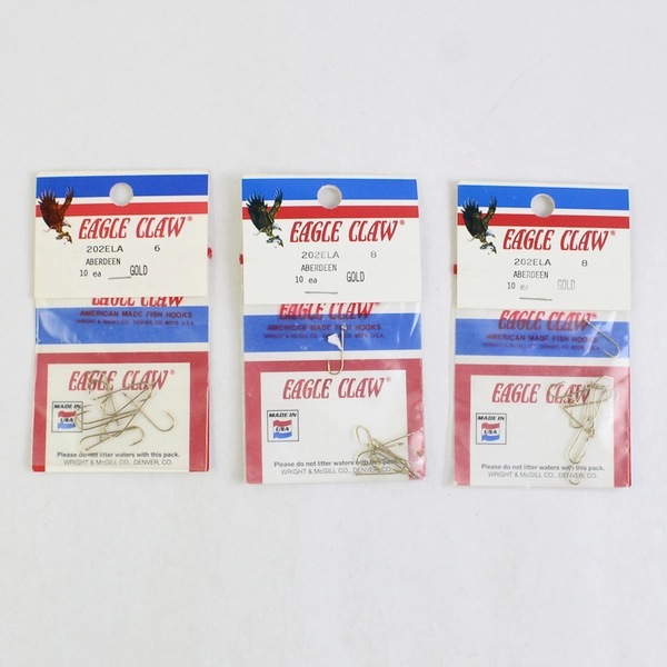 Lot of 4 New Packages Of Fishing Hooks Sizes 4-8 Eagle Claw And Mustad