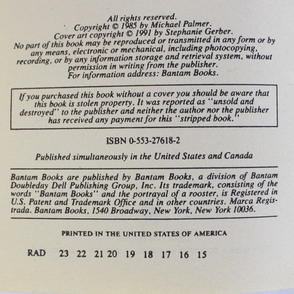 Side Effects: A Novel by Michael Palmer 1995 Bantam Books Paperback