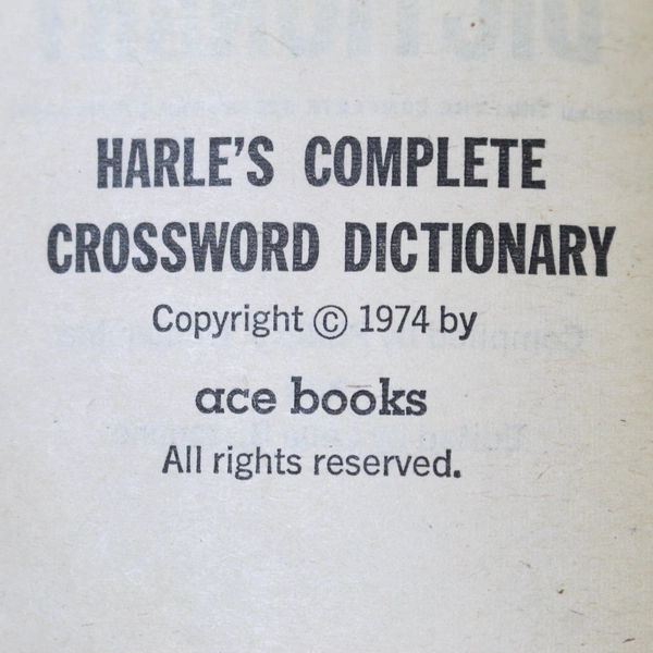 Harles Complete Crossword Dictionary by Philip J. Montamble 1974 Paperback