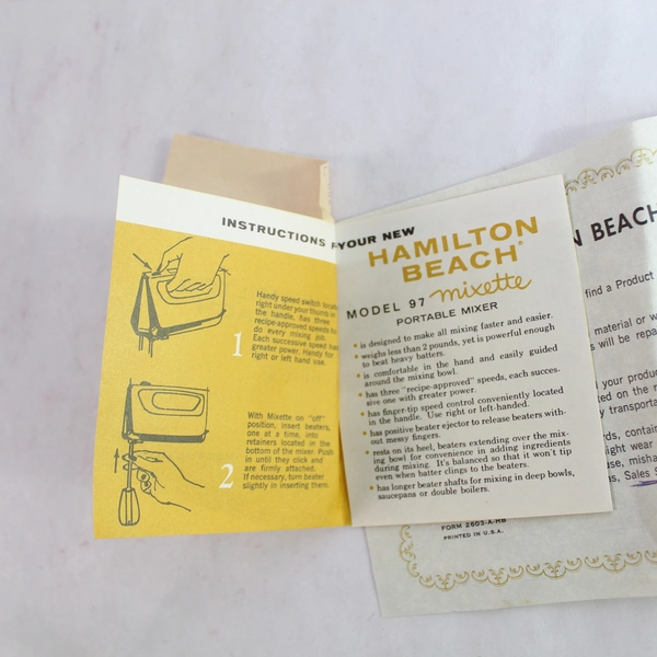 Hamilton Beach Mixette Model 97 Instructions & Guarantee Slip Pre-Owned