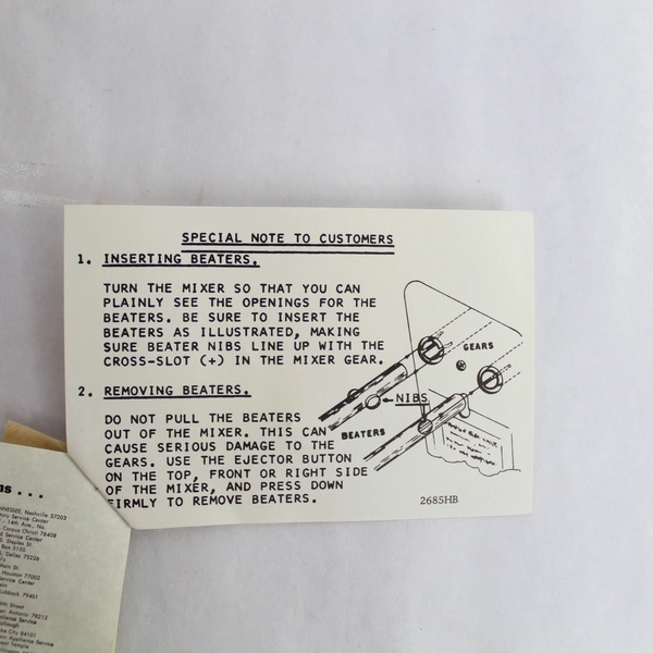 Hamilton Beach Mixette Model 97 Instructions & Guarantee Slip Pre-Owned