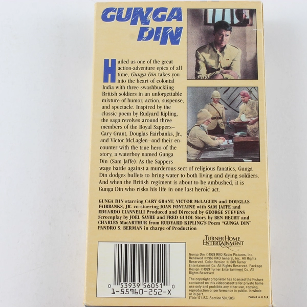 Gunga Din VHS 1989 Turner Home Entertainment Cary Grant Victor McLaglen