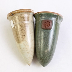 Lot of 2 Studio Art Pottery Bud Vases Beige and Green Color 3.6" Tall