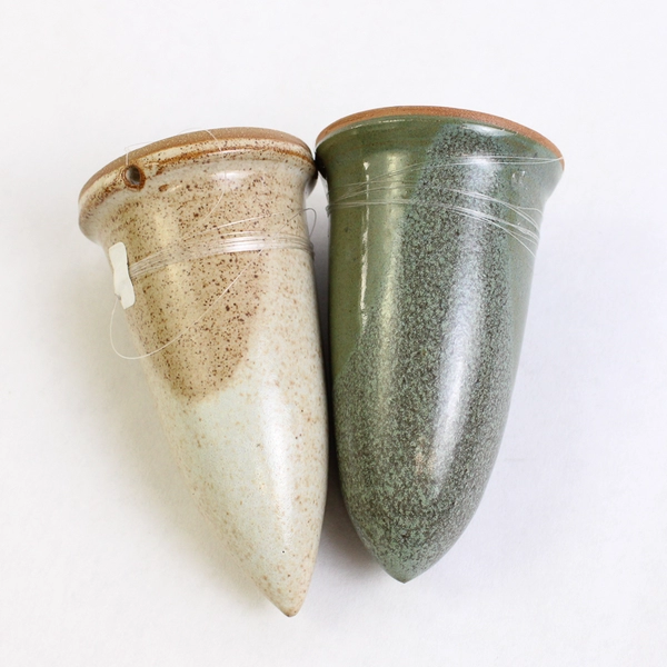 Lot of 2 Studio Art Pottery Bud Vases Beige and Green Color 3.6" Tall