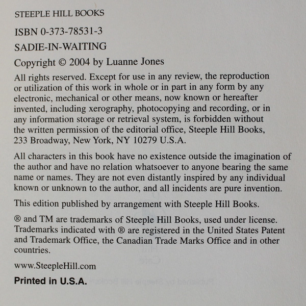 Sadie-in-Waiting by Annie Jones 2004 Steeple Hill Paperback