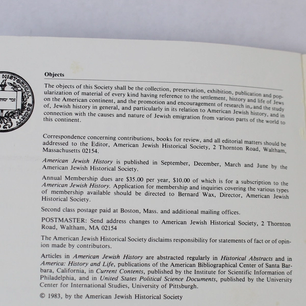 American Jewish History Vol LXXII #3 Vintage 1983 Paperback Collectible