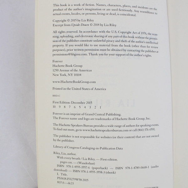 With Every Breath by Lia Riley 2015 Grand Central Paperback