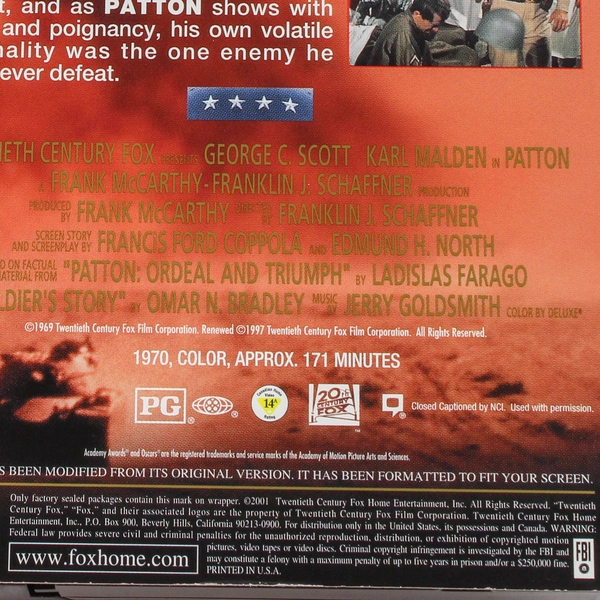 Patton VHS 1997 20th Century Fox George Scott Karl Malden Rated PG