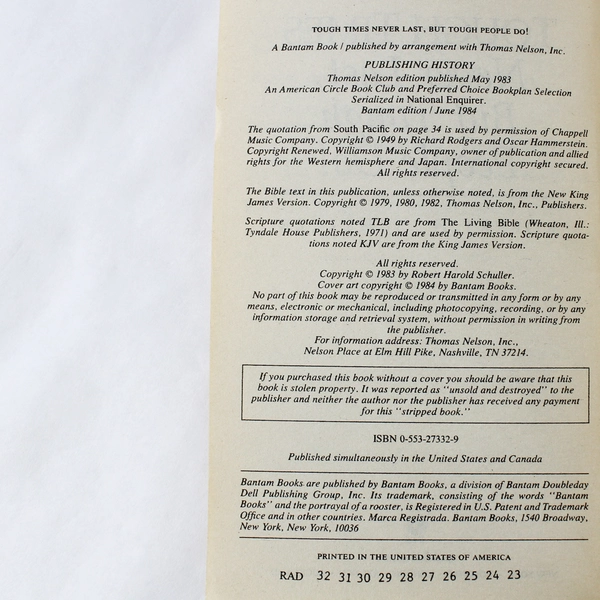 Tough Times Never Last, But Tough People Do! by Robert H. Schuller 1983