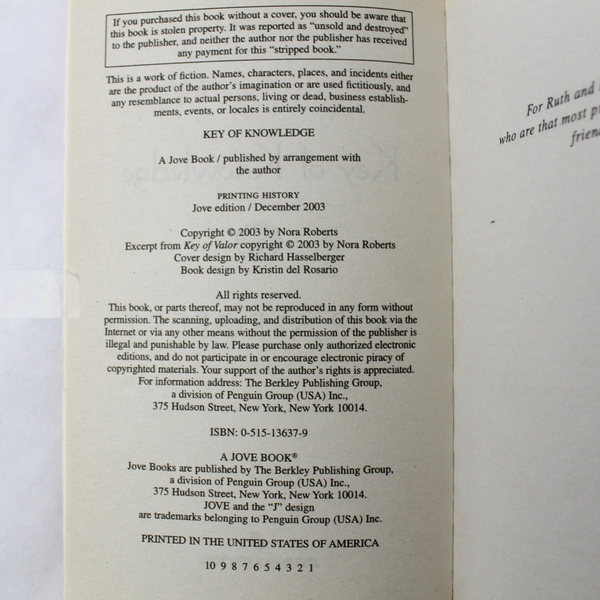 Nora Roberts Key of Knowledge Paperback Book #2 Key Trilogy Pre-Owned