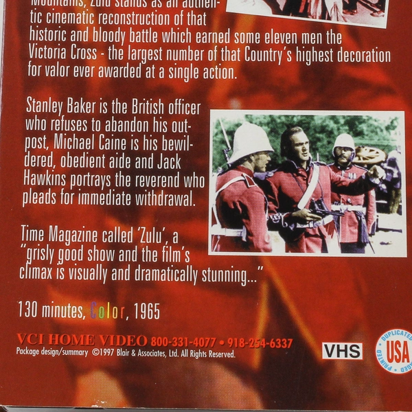 Zulu VHS 1997 VCI Home Video - 1965 Military True Story, Good Condition