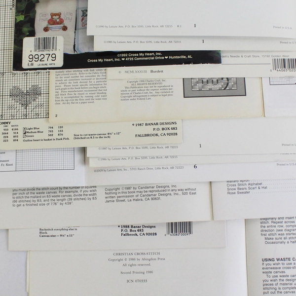 Lot of 12 Vintage 80s 90s & 2000s Cross Stitch Pattern Leaflets
