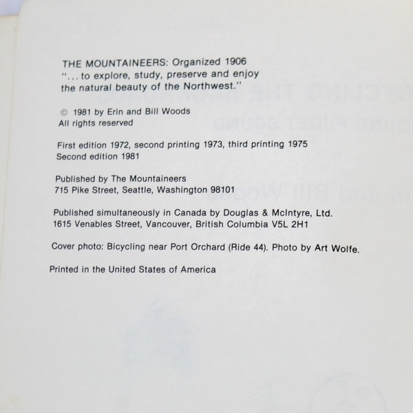 Bicycling the Backroads Around Puget Sound 1981 Paperback by Erin & Bill Woods