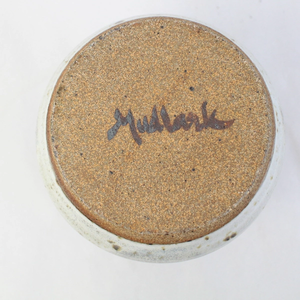 Handmade Mudlark Ceramic Jar with Cork Lid Blue And Gray Signed