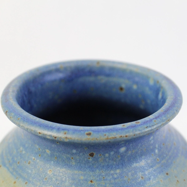 Handmade Mudlark Ceramic Jar with Cork Lid Blue And Gray Signed