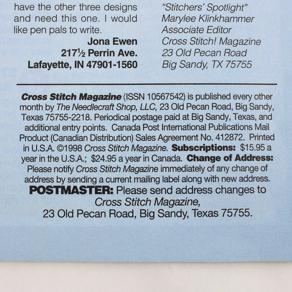 Pink Rose Cross Stitch Magazine # 48 1998