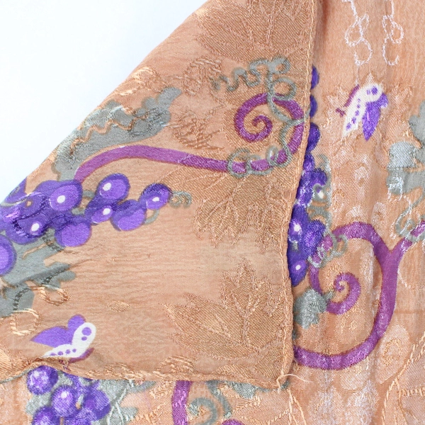Vintage Zazou Women's Scarf Brown/Purple Grape Vine Rayon 19" x 70"