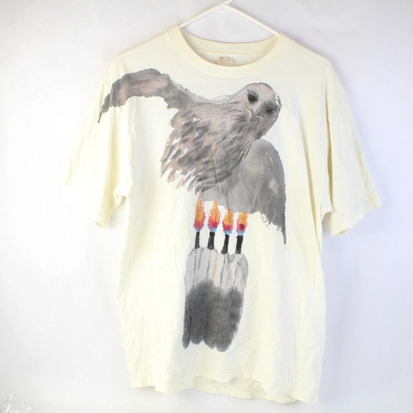 JCPenny White Printed Watercolor Bird Cotton T-shirt Women's Size XL