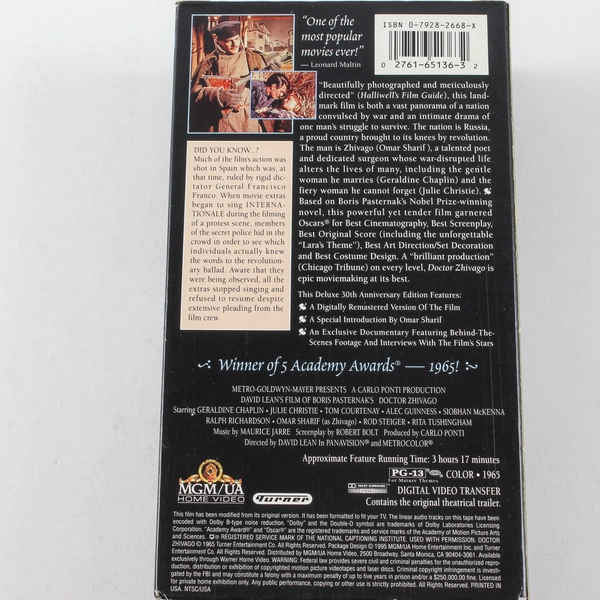 Doctor Zhivago 1995 30th Anniversary VHS Tape Set MGM UA - Pre-Owned