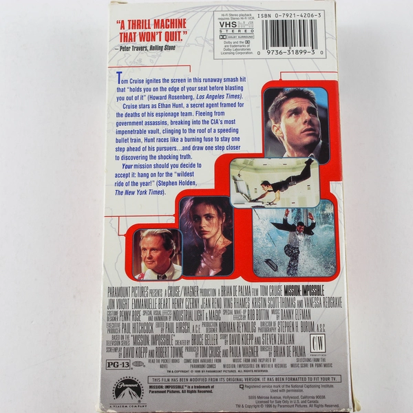 Mission Impossible VHS 1996 Paramount Pictures Tom Cruise Rated PG13