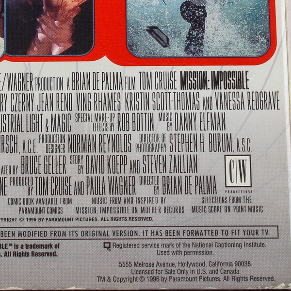 Mission Impossible VHS 1996 Paramount Pictures Tom Cruise Rated PG13