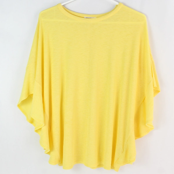 Doublju Women's Yellow Stretchy Ribbed Ruffled Sleeve Top, Size M, Pre-owned