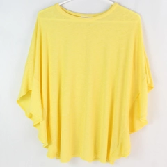 Doublju Women's Yellow Stretchy Ribbed Ruffled Sleeve Top, Size M, Pre-owned