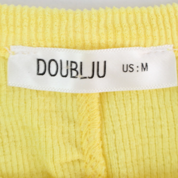 Doublju Women's Yellow Stretchy Ribbed Ruffled Sleeve Top, Size M, Pre-owned