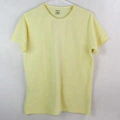 Vintage Ladies Club Pastel Yellow Ribbed Shirt Size M - Pre-Owned with Stains