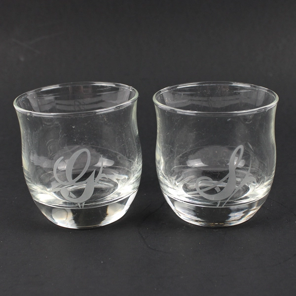 Set of 2 Flat Bottom Crystal Wine Glasses Etched Monograms S And G