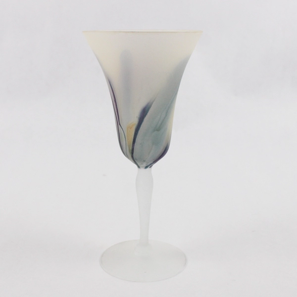 Frosted Art Glass Wine Glass Art Deco Design 7.75 inch