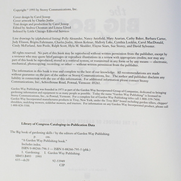 The Big Book Of Gardening Skills 1993 A Garden Way Publishing Hardcover 