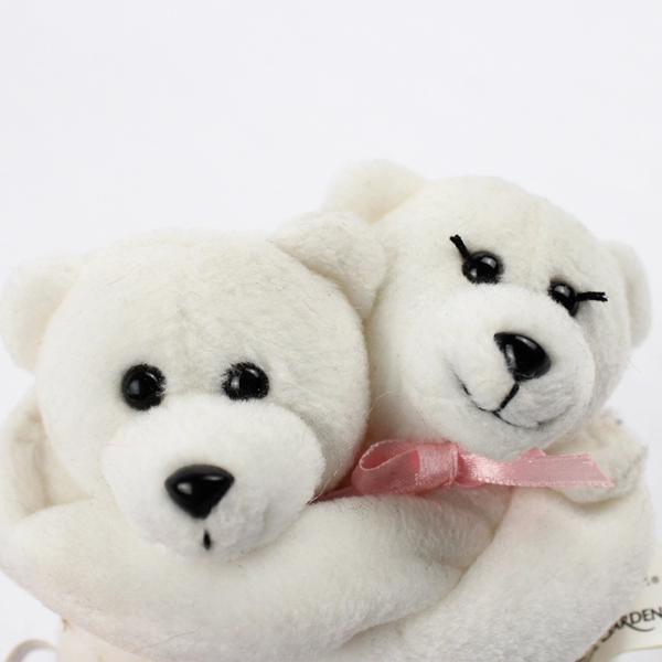 SeaWorld Hugging White Bear Plush Toy Blue & Pink Bow Set Detachable