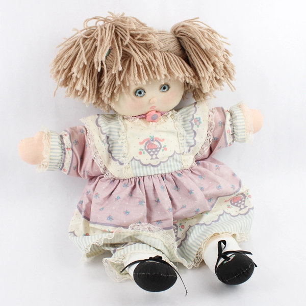 Vintage Handmade Girl's Fabric Rag Doll Stuffed Toy 22" Tall Flawed