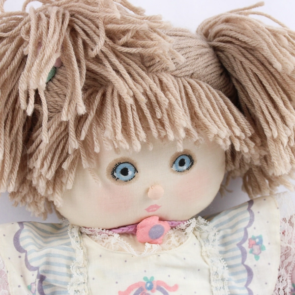 Vintage Handmade Girl's Fabric Rag Doll Stuffed Toy 22" Tall Flawed
