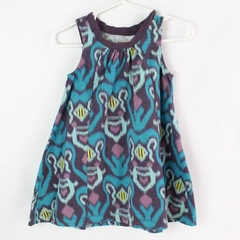 Tea Girl's Teal Jacquard Peacock Tank Dress, Size M 12-18 Months, Good Condition