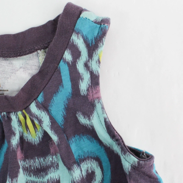 Tea Girl's Teal Jacquard Peacock Tank Dress, Size M 12-18 Months, Good Condition