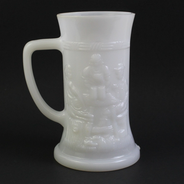 Vintage Federal Glass Feg 9 Milk Glass Beer Stein Tavern Scene