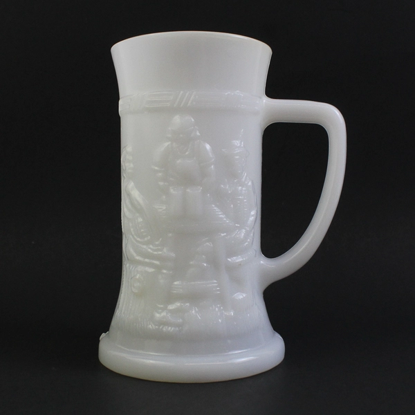 Vintage Federal Glass Feg 9 Milk Glass Beer Stein Tavern Scene