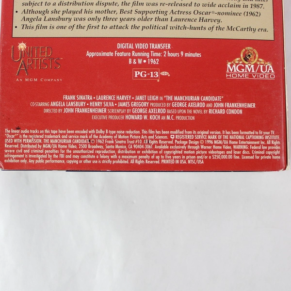 The Manchurian Candidate VHS 1996 Frank Sinatra MGM Vintage Classics