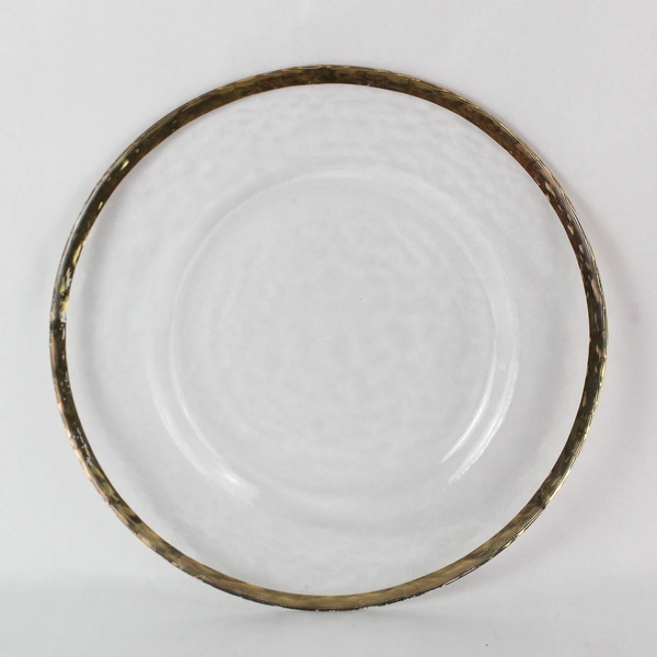 Clear Glass Decor Large Round Platter Gold Trim Accent 13" Diameter