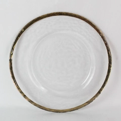 Clear Glass Decor Large Round Platter Gold Trim Accent 13" Diameter