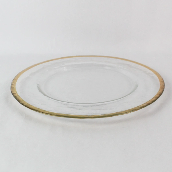 Clear Glass Decor Large Round Platter Gold Trim Accent 13" Diameter