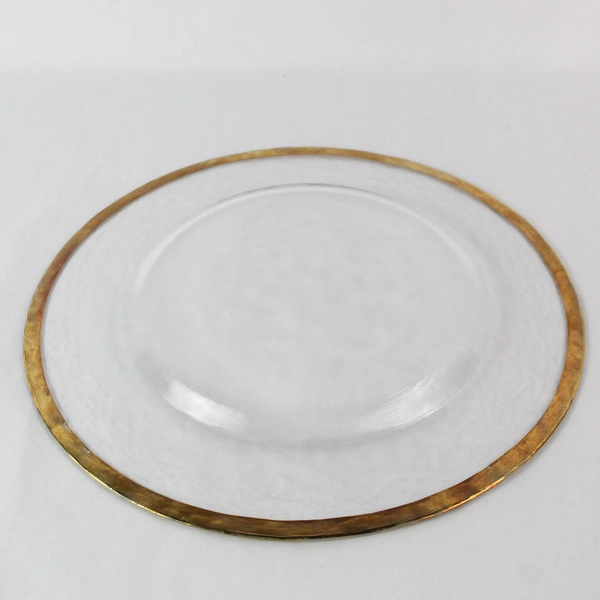 Clear Glass Decor Large Round Platter Gold Trim Accent 13" Diameter