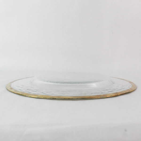 Clear Glass Decor Large Round Platter Gold Trim Accent 13" Diameter
