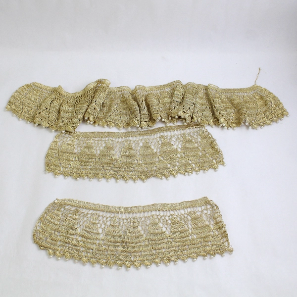 3 Piece Lot of Crochet Gold Trim Fabric with Sequins and Faux Pearls