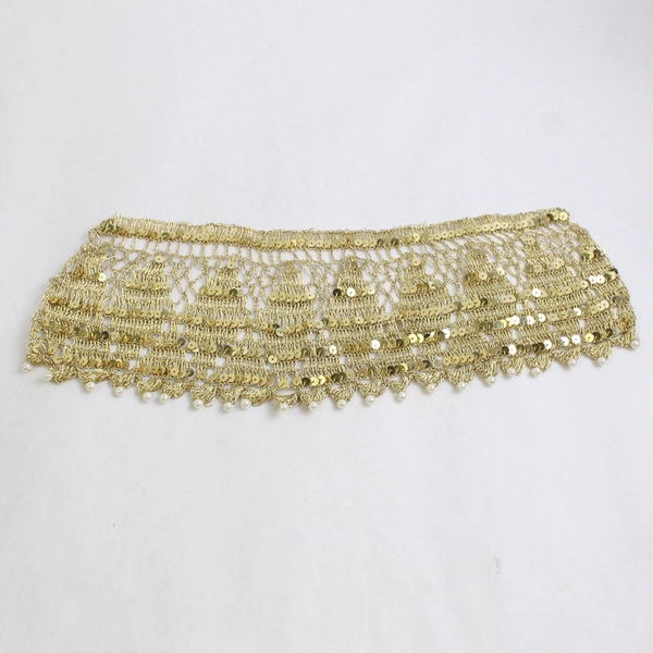 3 Piece Lot of Crochet Gold Trim Fabric with Sequins and Faux Pearls